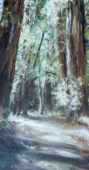Armstrong Woods, Oil on canvas, 14"x30", Property of the Hunt Family