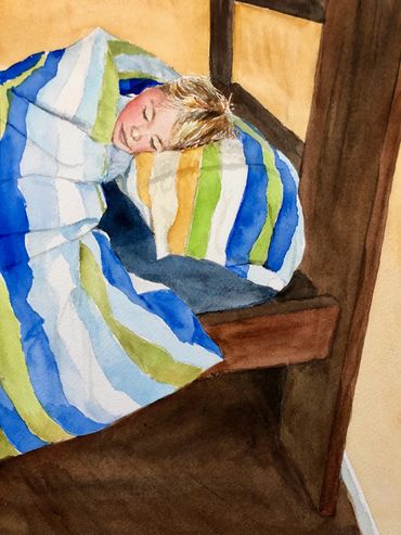 Little Boy Sleeps, from The Little Shoe book, Watercolor on paper