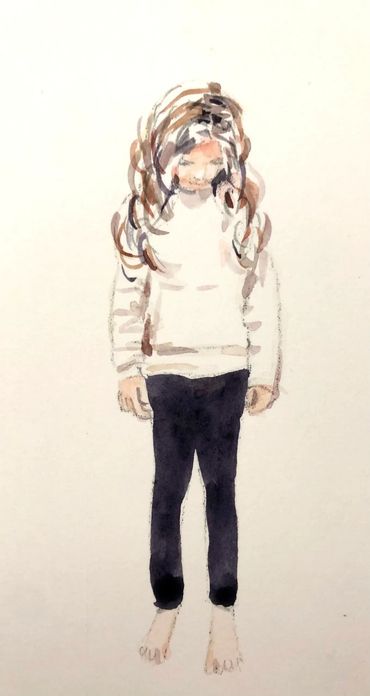 Sad Ava, watercolor on paper