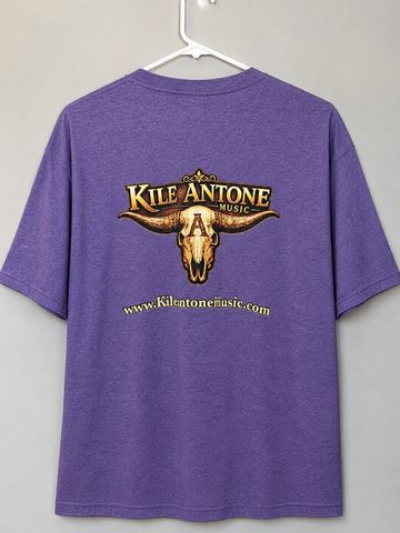 Purple Kile Antone Music t-shirt with skull logo.