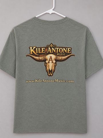 Gray T-shirt with Kile Antone Music logo and website.