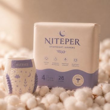 Niteper overnight diapers with cotton background.