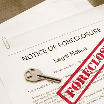 Foreclosure legal notice with a key.