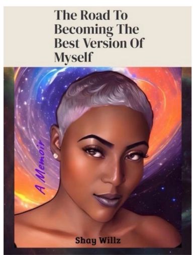 Book cover featuring a confident woman with short hair and cosmic background.