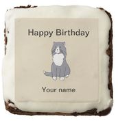 This Rattles' birthday brownie design is inspired by the book series, "Rattles, the Barn Cat."