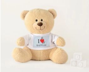 This “I Love Rattles Teddy Bear” design is inspired by the book series, "Rattles, the Barn Cat."