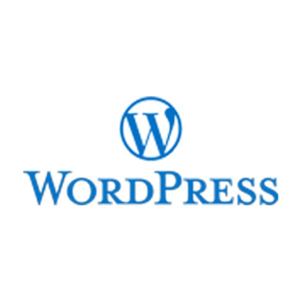 WordPress logo with blue text and icon.