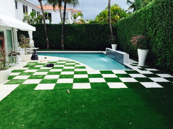 Artificial grass checkers design backyard Miami