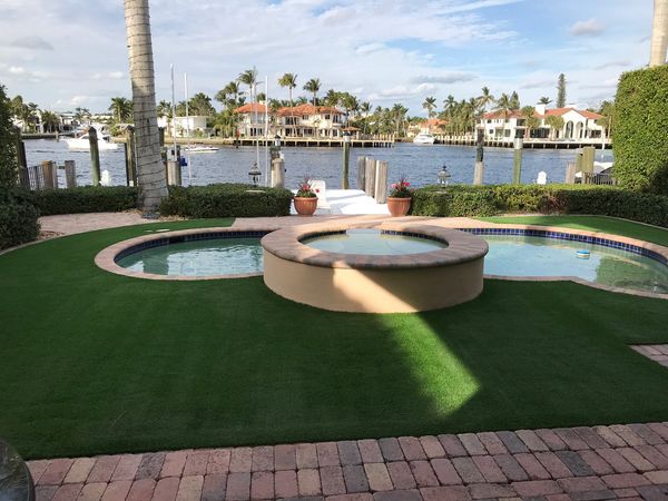 Artificial grass pool area