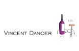 Vincent Danger logo with wine bottle and glasses.