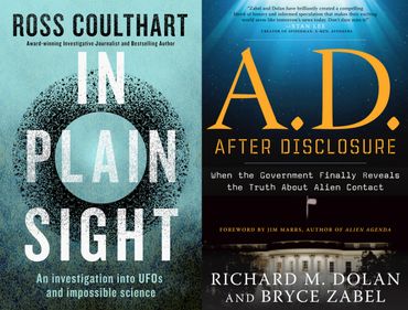Book covers for "In Plain Sight" and "A.D. After Disclosure."