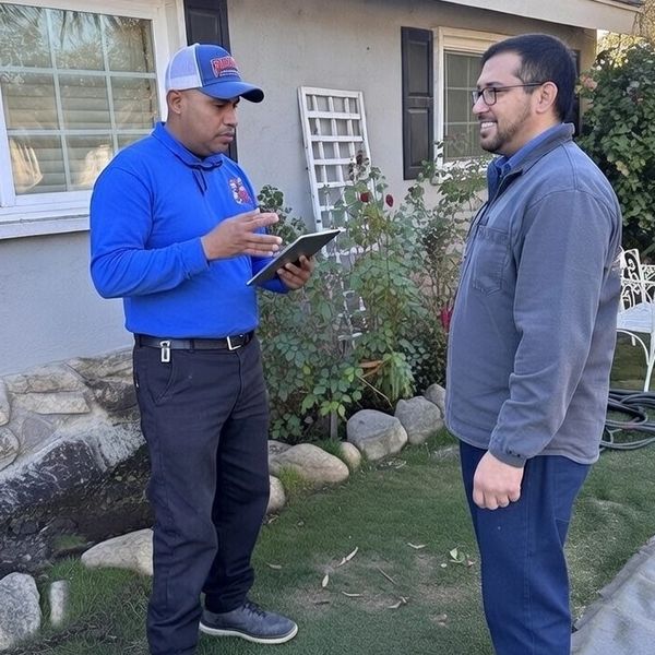 24 Rooter & Plumbing technician going over details with customer to repair a water leak in Claremont