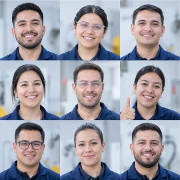 Grupo de nueve jóvenes sonrientes en uniforme.