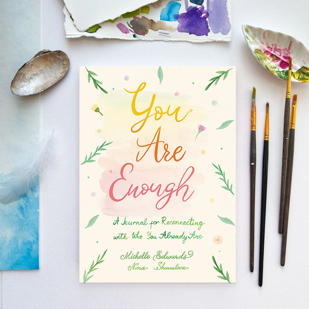 You are Enough guided journal with soft watercolor floral design- self-compassion and reflection wor