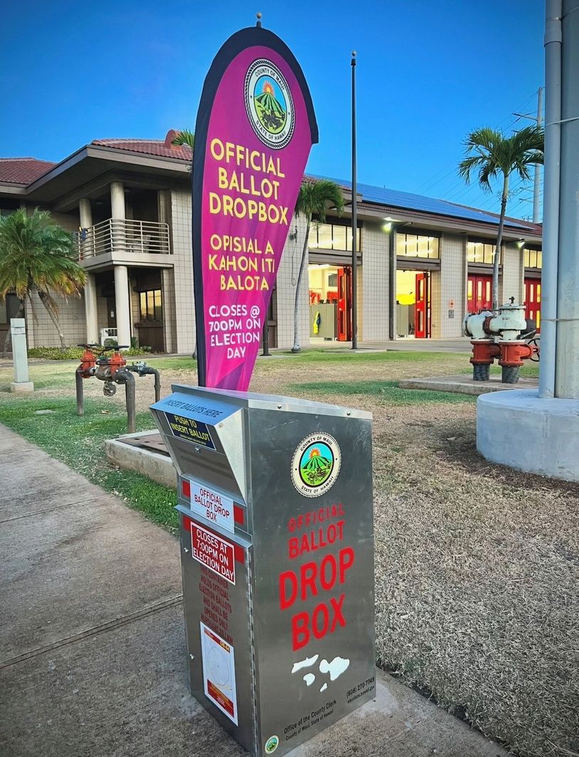 Official Ballot Drop Box installed in front of Kahului Fire Station