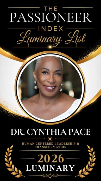 Dr. Cynthia Pace in white dress headshot for PASSIONEER Index, 2026 Luminary recognition