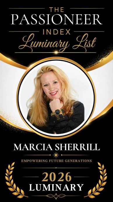 Marcia Sherrill in black blouse head resting on hand showing off her artisan bracelet in headshot fo