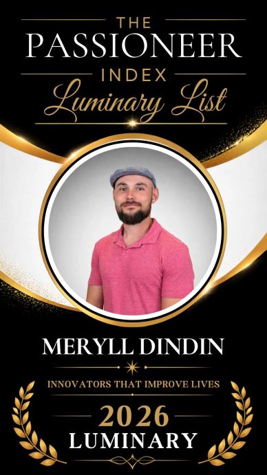 Meryll Dindin has a beard and mustache in salmon pink polo shirt and grey cap in headshot for PASSIO