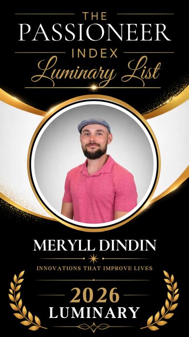 Meryll Dindin has a beard and mustache in salmon pink polo shirt and grey cap in headshot for PASSIO