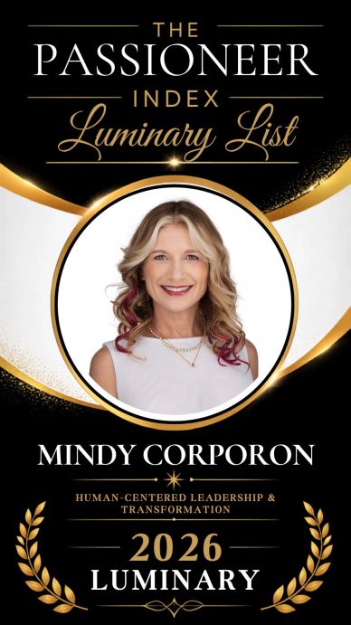 Mindy Corporon in white sleeveless white dress with red hair highlights headshot for PASSIONEER Inde