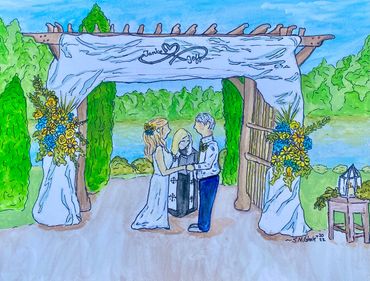 Painting of Janice and Jeff's Wedding- Gouache and ink on paper 