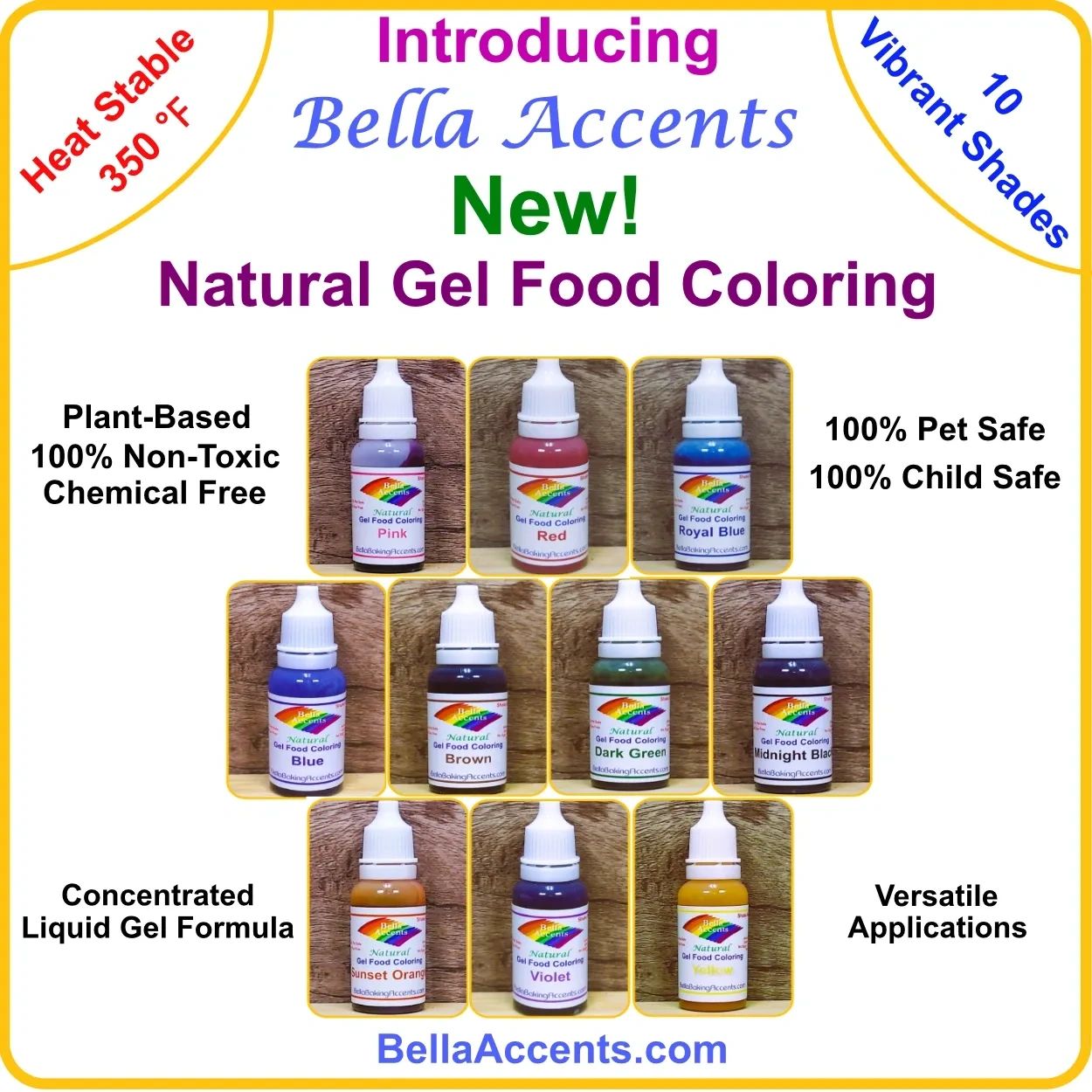 Introducing Bella Accents New Natural Gel Food Colorings - 10 Vibrant Shades. Plant-Based Dyes