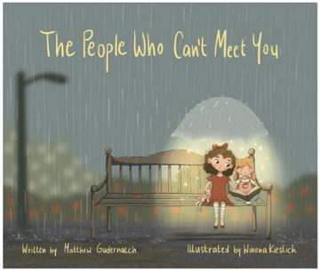 Children sharing a glowing umbrella on a rainy night, comforting each other on a park bench.