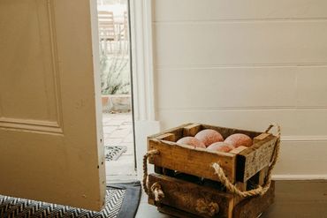Bocce' set next to open door