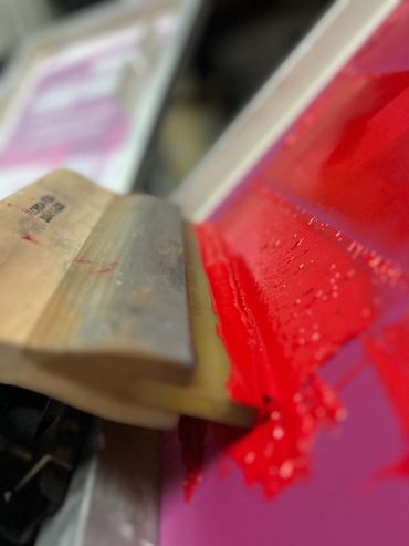 Squeegee red ink screen printing