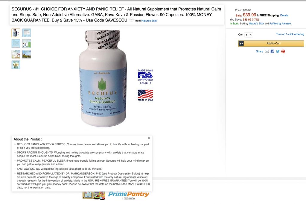 Nature's Elixir Securus on Amazon (Dr. Mark C. Anderson of Las Vegas Nature's Elixir LLC)