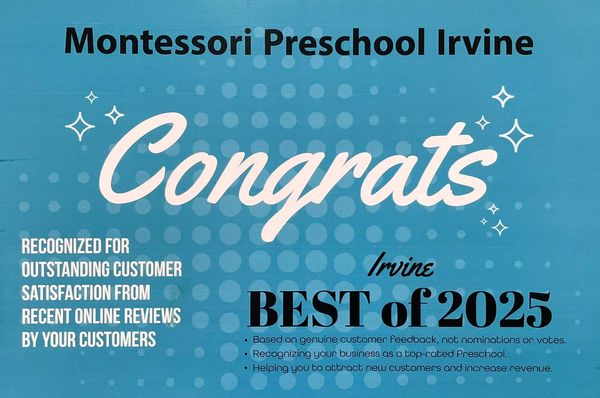 Montessori Preschool Irvine recognized as Best of 2025 for outstanding customer satisfaction.