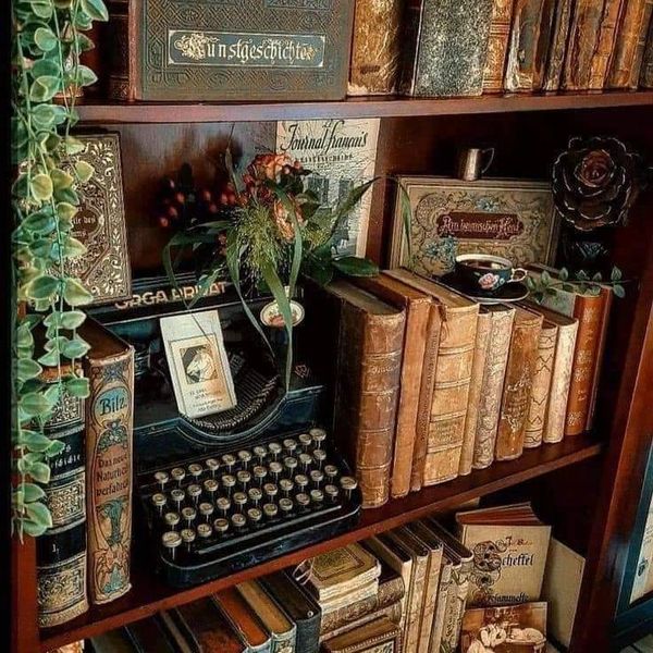 Vintage books and typewriter