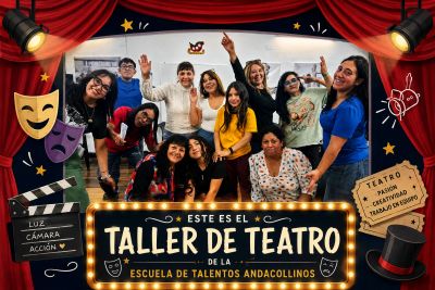 Group photo of theater workshop participants at Escuela de Talentos Andacollinos.