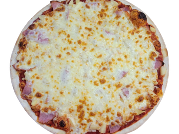 Cheese and ham pizza.