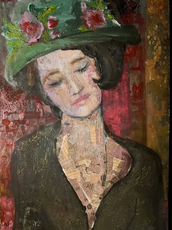 A woman, contemplation, original oil painting