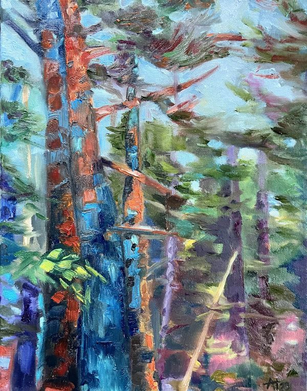 Adirondack Trees, original oil painting