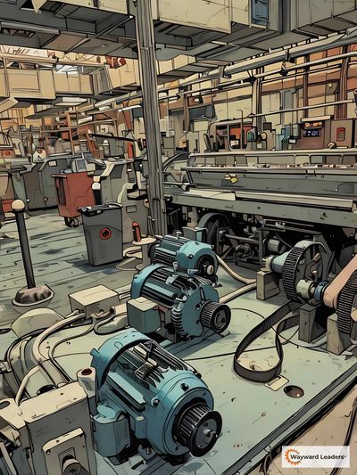 Industrial machines and motors inside a factory setting.