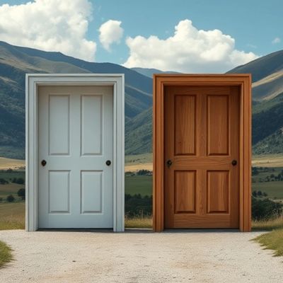 A ultra realism image of two doors on a mountain