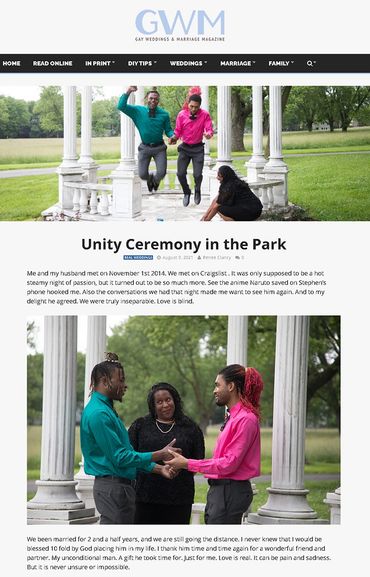 2 black gay men are jumping the broom under a gazebo at the Belvoir Winery