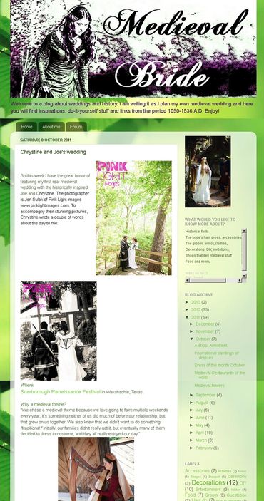 A blog tear sheet of Medieval Bride with a wedding feature from Scarborough Ren Fest