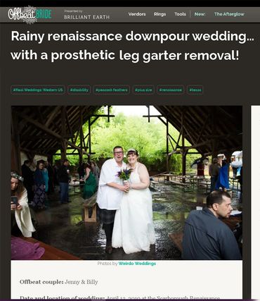 a couple are standing in a puddle at their wedding at Scarborough Ren Fest smiling