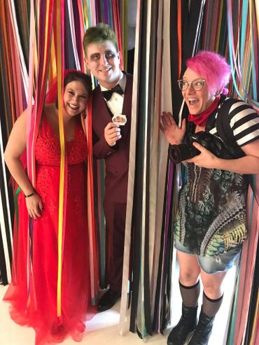 Pink Hair Jen with a couple at Rainbow Vomit in Dallas