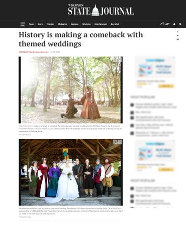 Wisconsin State Journal article about Weddings at Renaissance Festivals