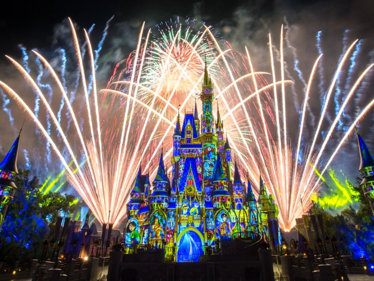 Fireworks burst in the Disney World