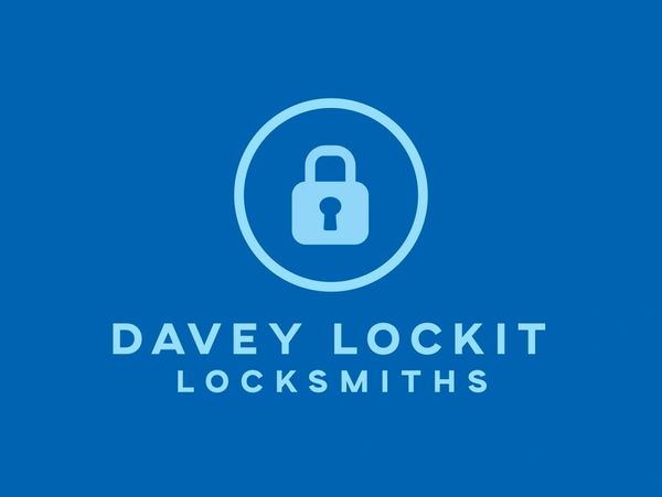 Blue logo featuring a padlock and the text Davey Lockit Locksmiths.