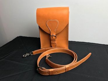 London Tan crossbody bag with adjustable strap, Custom leather bags made in Raleigh, North Carolina