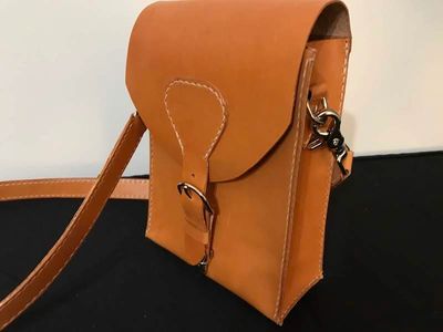 London Tan crossbody bag with adjustable strap, Custom leather bags made in Raleigh, North Carolina