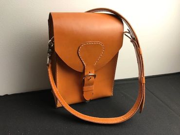 London Tan crossbody bag with adjustable strap, Handcrafted leather handbags made in NC.