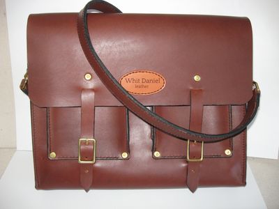 Leather Messenger Bag, made from full grain leather. Monogram available upon request. Made in NC.