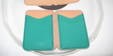 Men's  green Leather Wallet made with 4 card slots and 2 slots for bills. Made in Raleigh, NC.